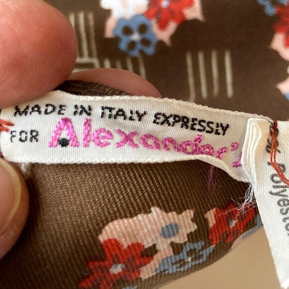 Vintage Italian Womens Scarf Geometric Floral Square Polyester Brown Blue Pink - Picture 3 of 11